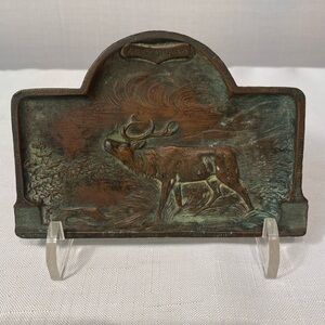 Audobon State Park K&O Co. 5.25" Brass Pen Rest Pin Tray w/ Standing Bull Elk